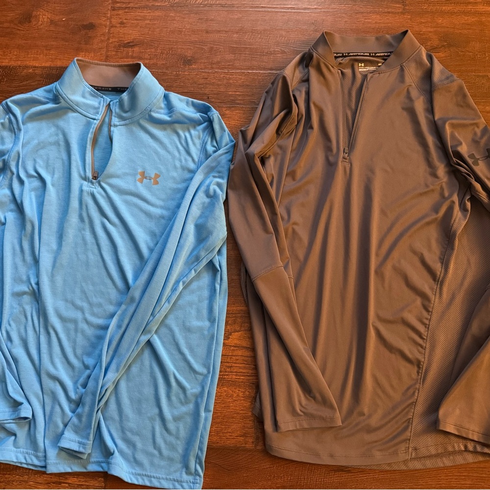 Under Armour Men's Long Sleeve Shirts - Light Blue and Gray quarter zip medium